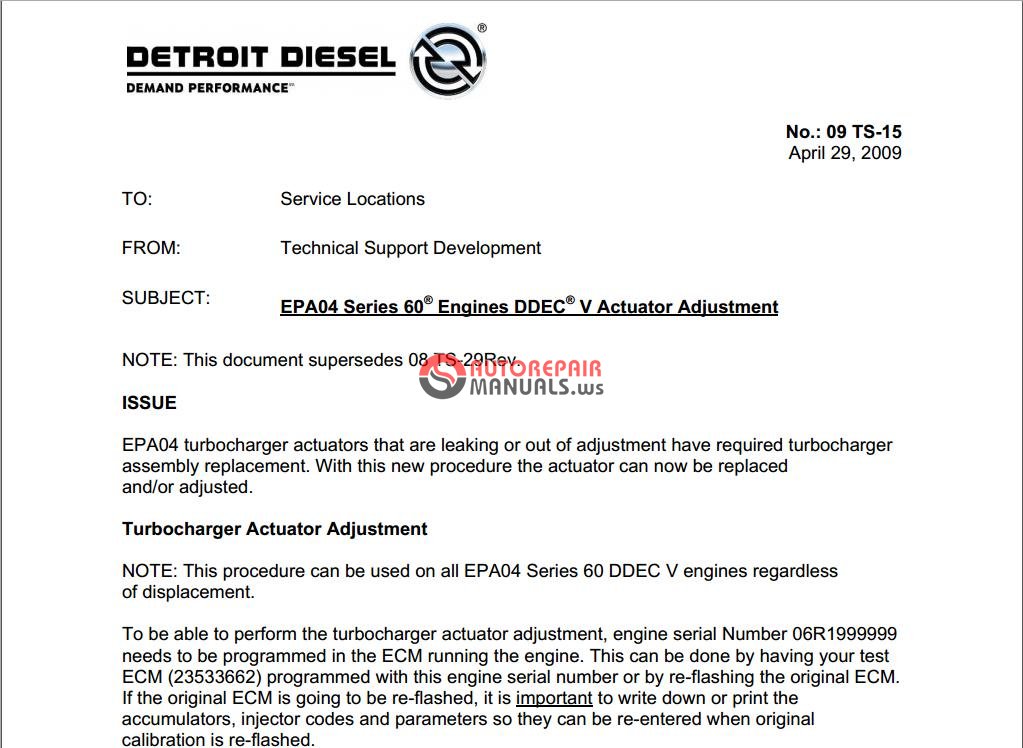 EPA04 Series 60 Engines DDEC V Actuator Adjustment | Auto Repair Manual