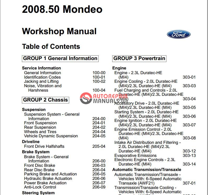 Ford Mondeo 2008-2009 Workshop Manual | Auto Repair Manual ...