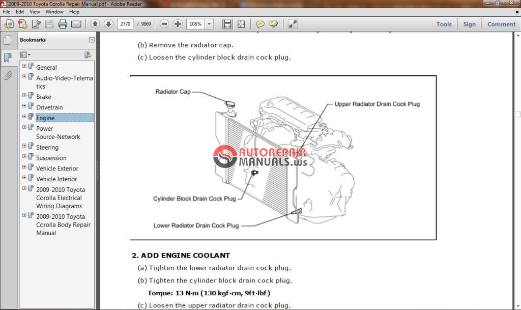 Toyota Corolla 2009-2010 Workshop Manual | Auto Repair ...